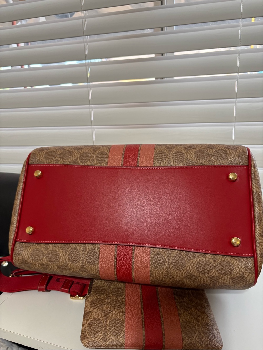❤️Coach Rowan Satchel Large Signature Canvas With Red/ Pink Stripe Set. - Picture 8 of 10